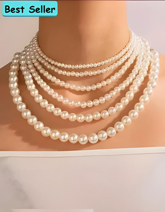 Stylish Multilayer Pearl Beaded Choker Necklace Set for Women