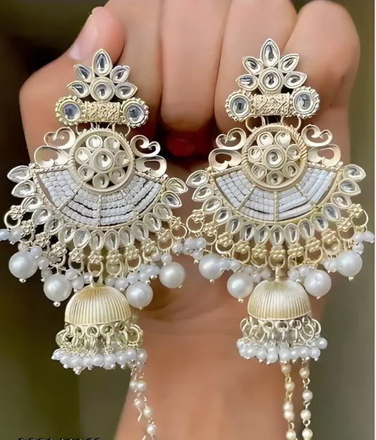 Gold-Plated Kundan Chandbali Jhumka Earrings