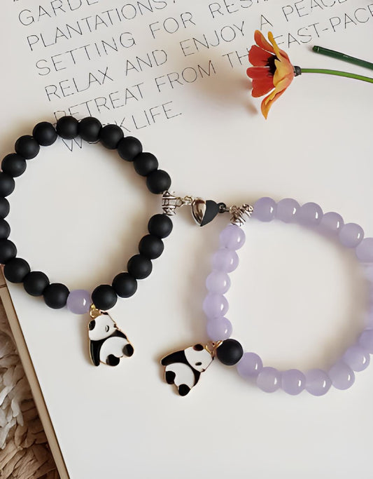 Crystal Stone Beads Magnetic Bracelets with Octagon Hub Panda Combo for Women & Girls (Pack of 2)