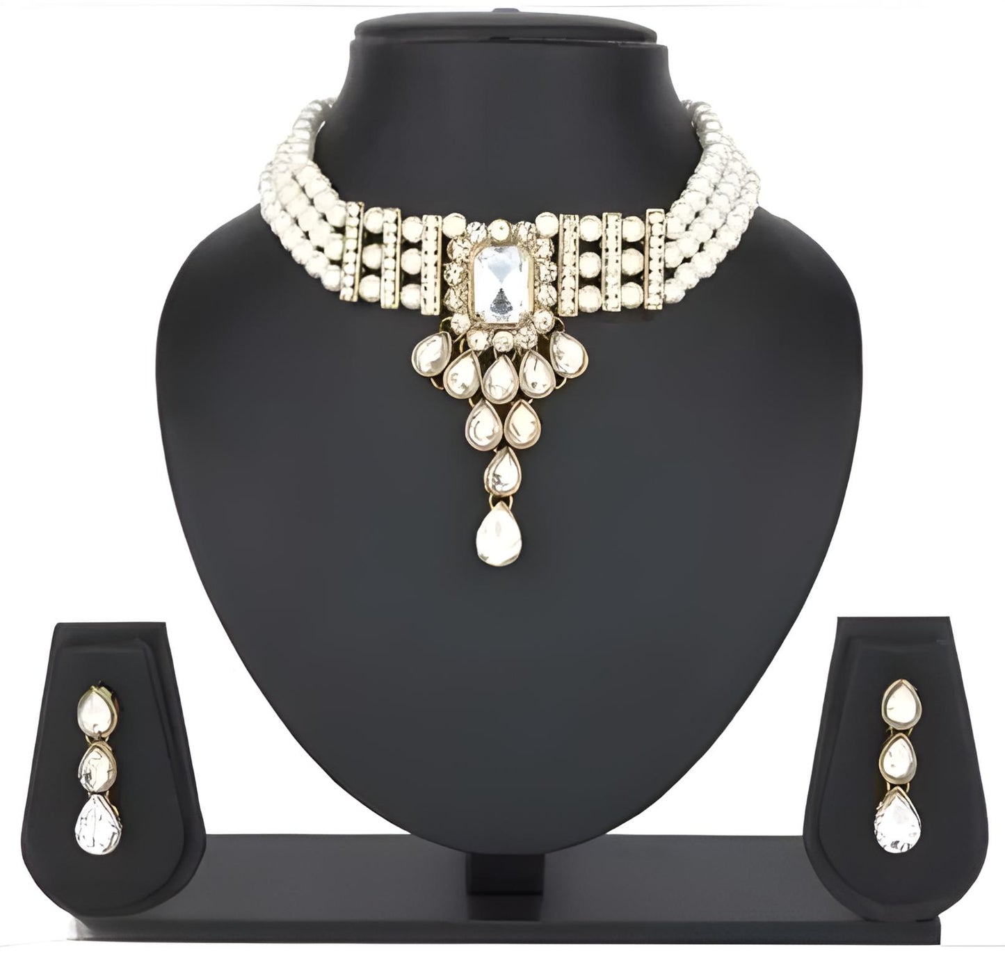 Elegant Square Combo White Jewelry Set