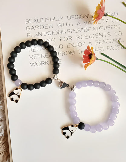 Crystal Stone Beads Magnetic Bracelets with Octagon Hub Panda Combo for Women & Girls (Pack of 2)