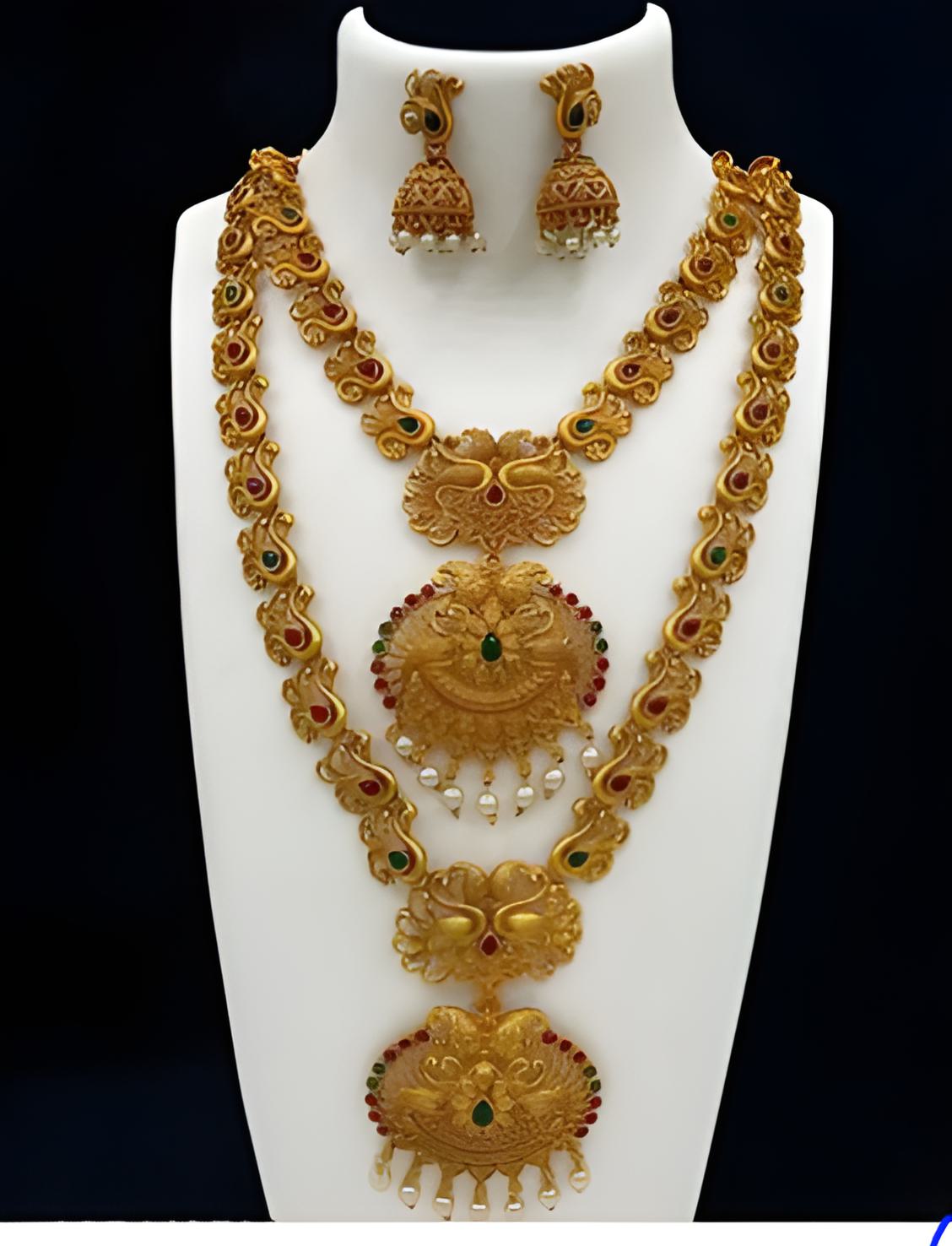 Gold-Plated South Indian Peacock Necklace with Jhumka Earrings | Temple Jewelry Set for Women