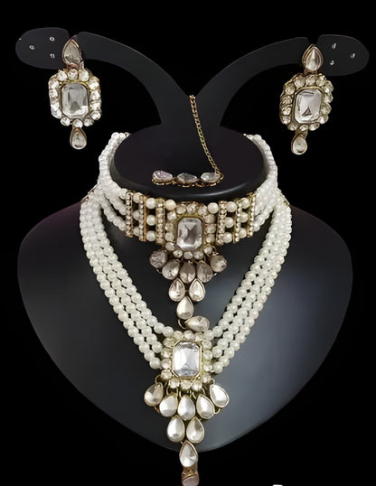 Elegant Square Combo White Jewelry Set