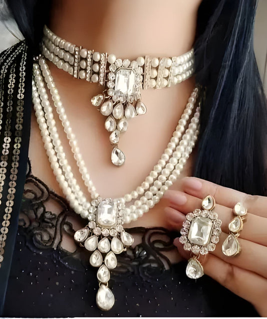 Elegant Square Combo White Jewelry Set